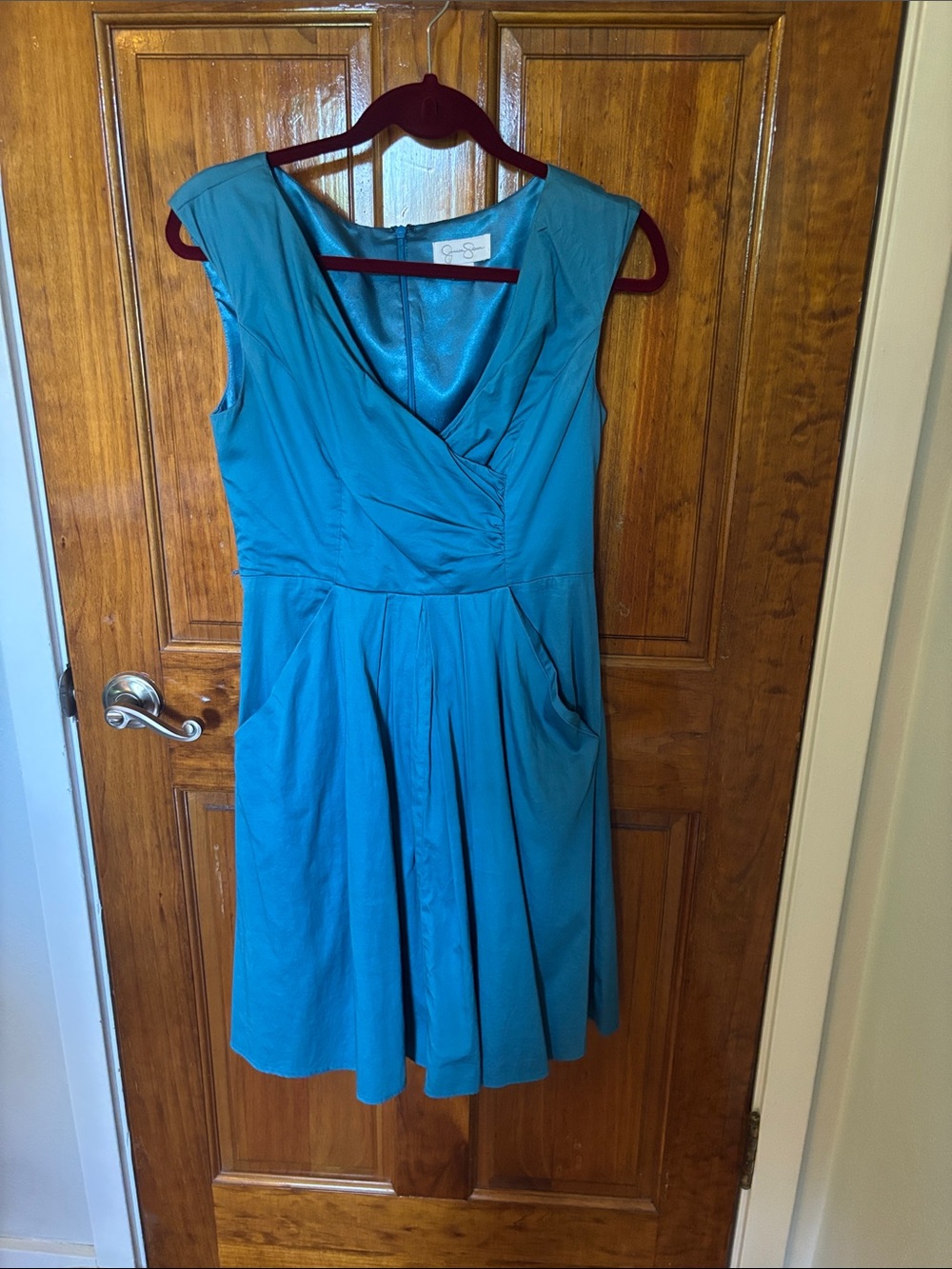 Jessica Simpson Teal Cap-Sleeve Wrap Dress